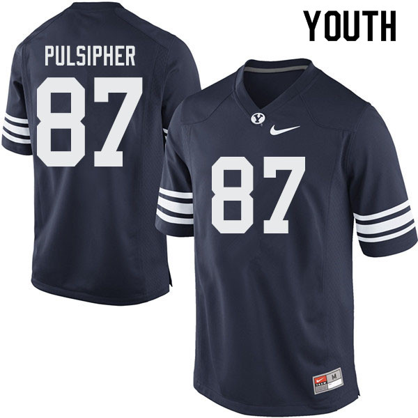 Youth #87 Addison Pulsipher BYU Cougars College Football Jerseys Sale-Navy
